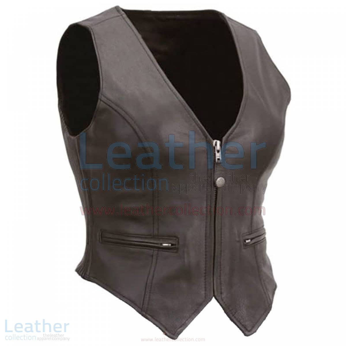 Ladies Motorcycle Leather Zipper Vest –  Vest