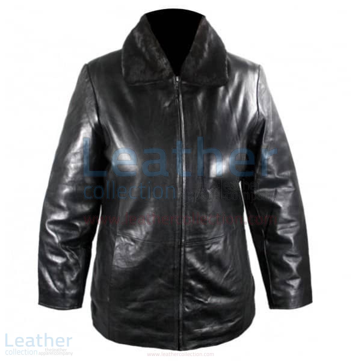 Leather Jacket With Fur Collar –  Jacket