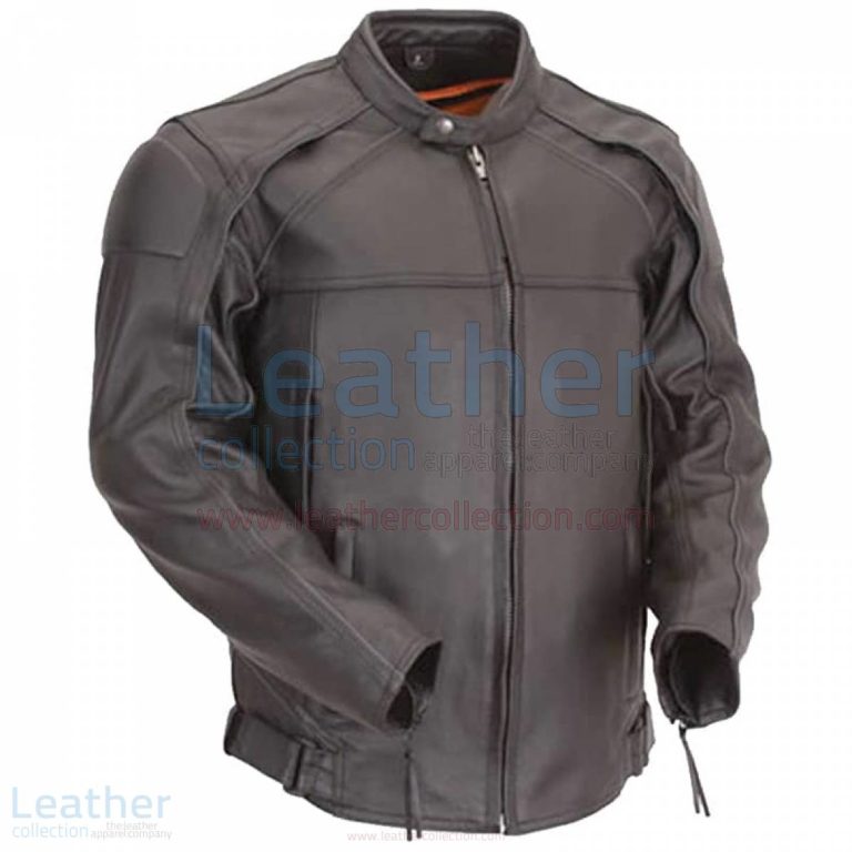 Leather Motorcycle Jacket with Reflective Piping –  Jacket