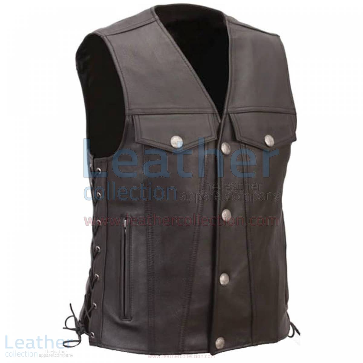 Mens Leather Motorcycle Vest with Buffalo Nickel Snaps –  Vest