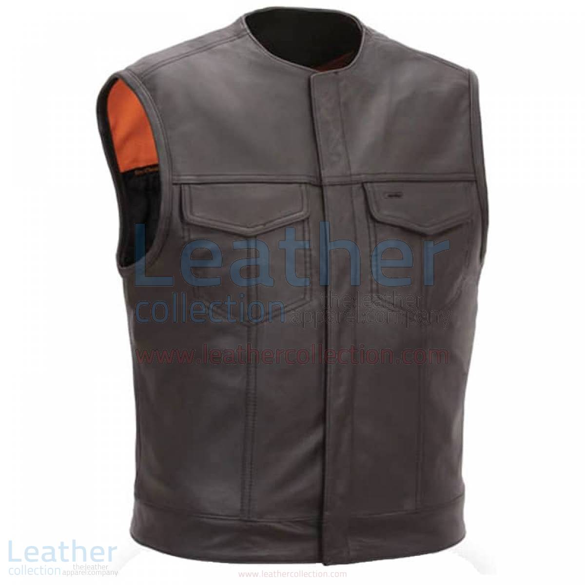 Men Leather Vest with Concealed Snap Front Closure –  Vest