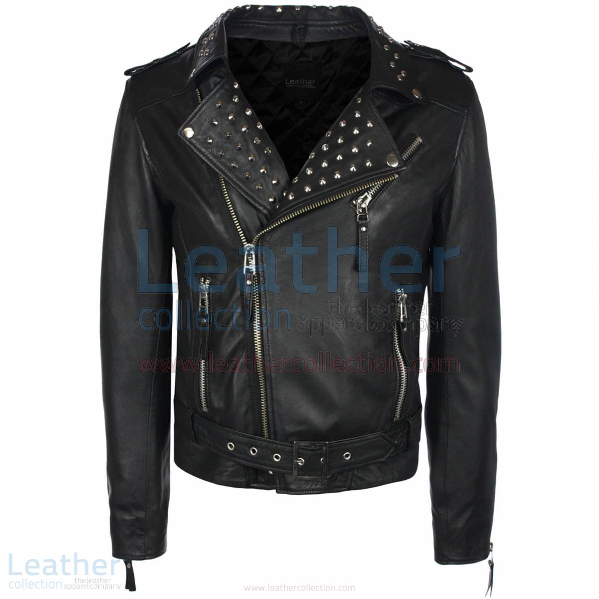 Mens Collar Studded Leather Jacket –  Jacket