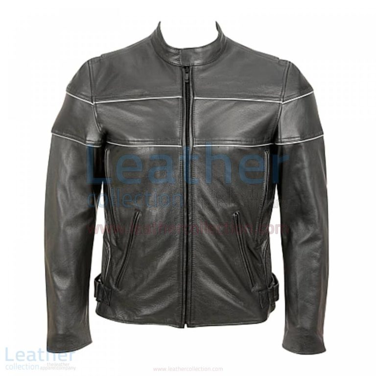 Reflector Stripe Piping Mens Leather Motorcycle Jacket –  Jacket
