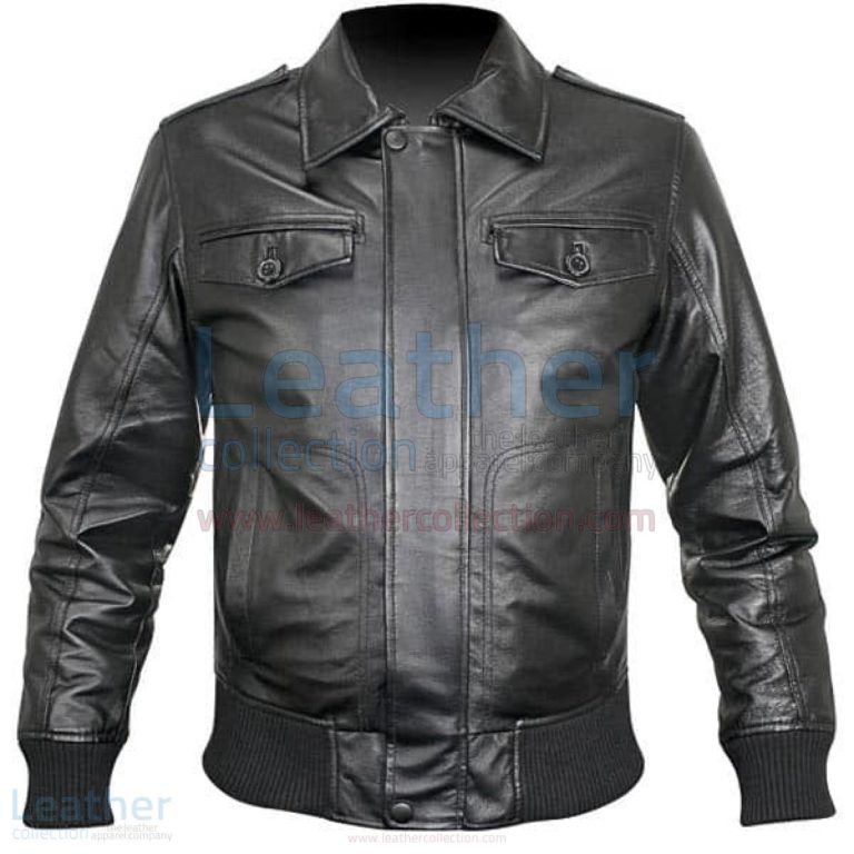Rib Knit Retro Leather Jacket Mens –  Jacket