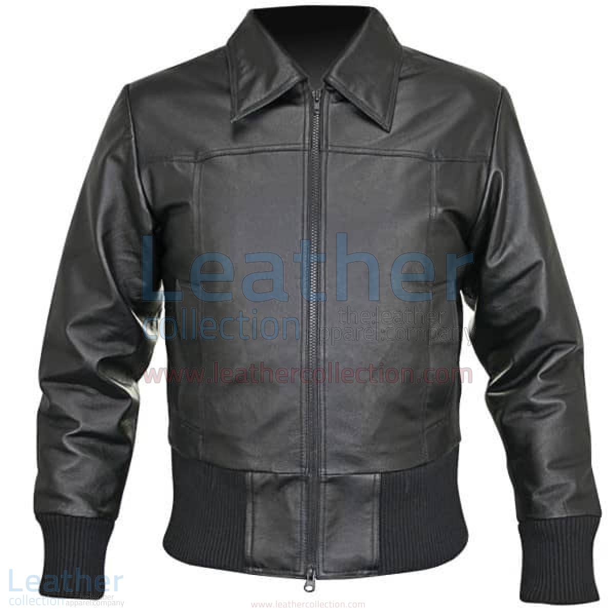 Rib Knit Waist Length Jacket of Leather
