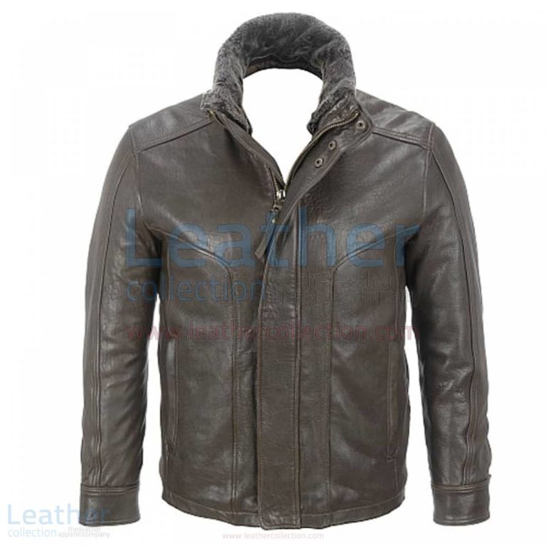 Rugged Leather Jacket with Removable Shearling Collar –  Jacket