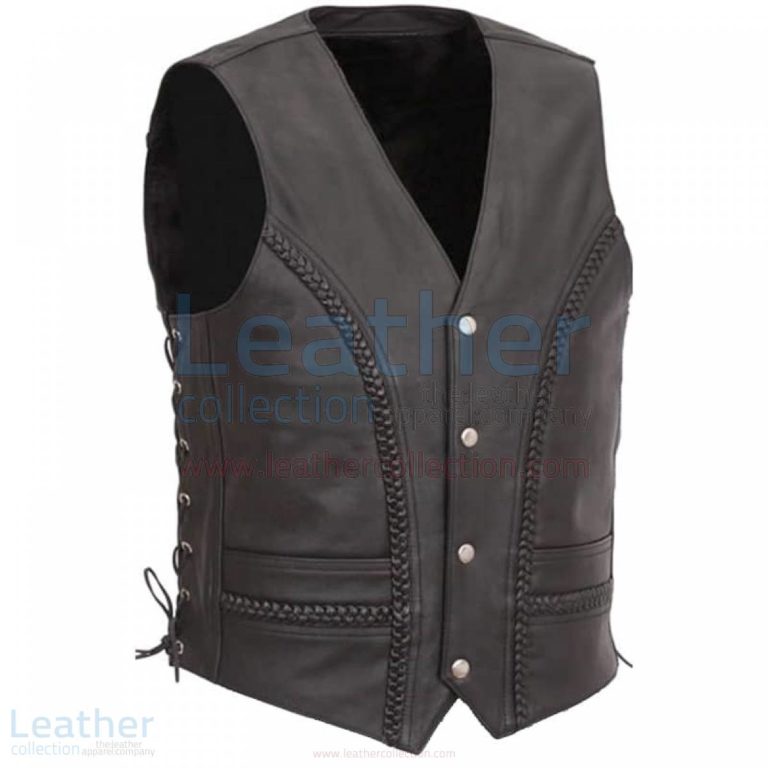 Side Lace & Braided Details Leather MC Vest –  Vest