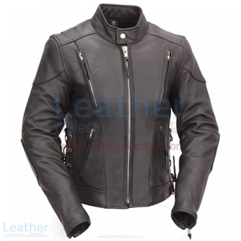 Vented Leather Scooter Style Jacket with Side Laces –  Jacket