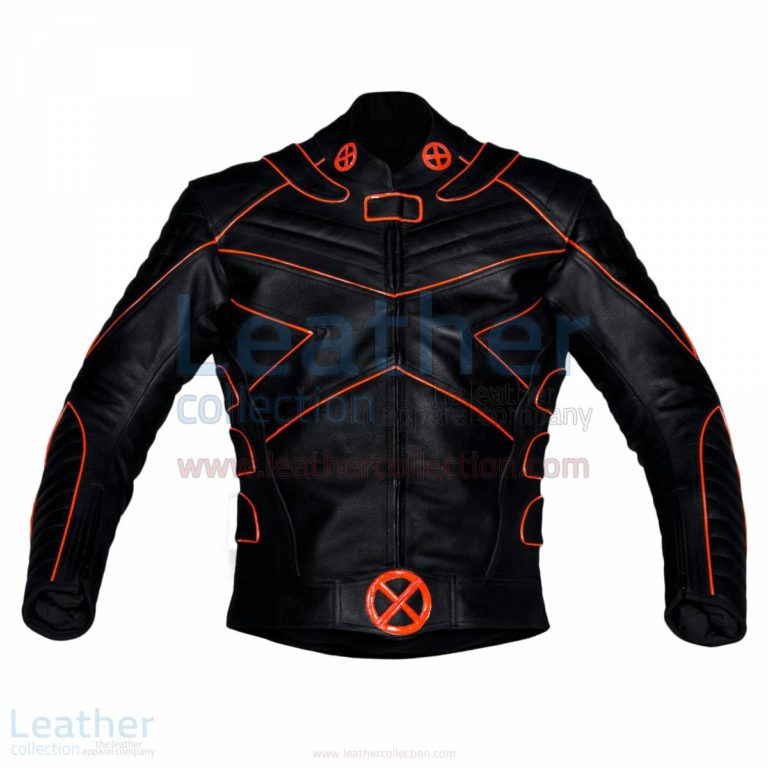 X-Men Motorbike Leather Mens Riding Jacket with Orange Piping –  Jacket