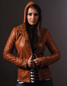 Hooded leather jacket womens