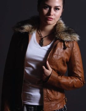 Leather jacket with fur collar womens