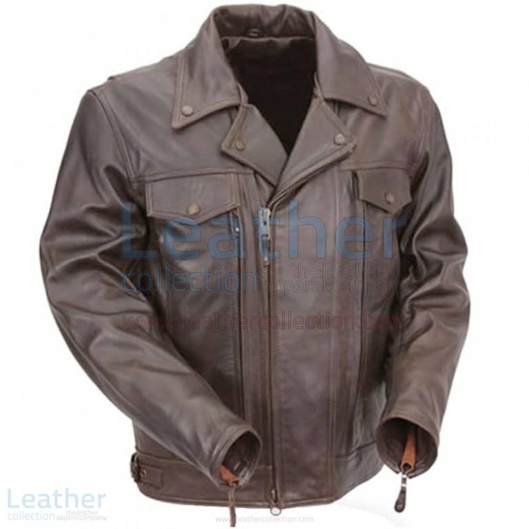PISTOL PETE MENS BROWN LEATHER MOTORCYCLE JACKET WITH ZIPPER VENTS