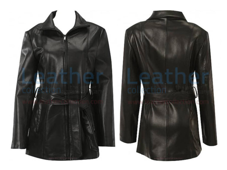 Belted Front Zipper Leather Fashion Coat