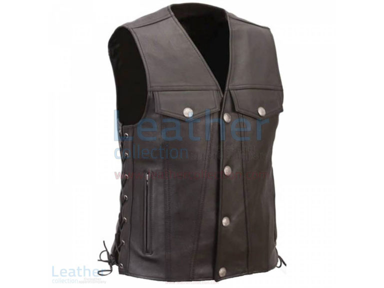 Leather Motorcycle Vest with Buffalo Nickel Snaps