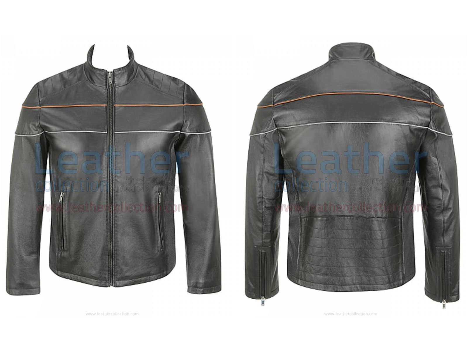 Leather Moto Jacket With Piping On Chest