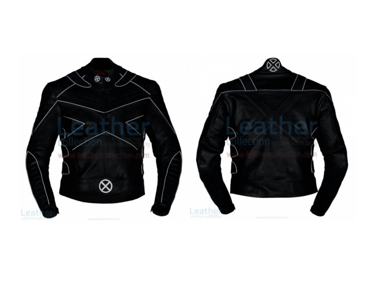 X-MEN MOTORBIKE LEATHER RIDING JACKET WITH SILVER PIPING