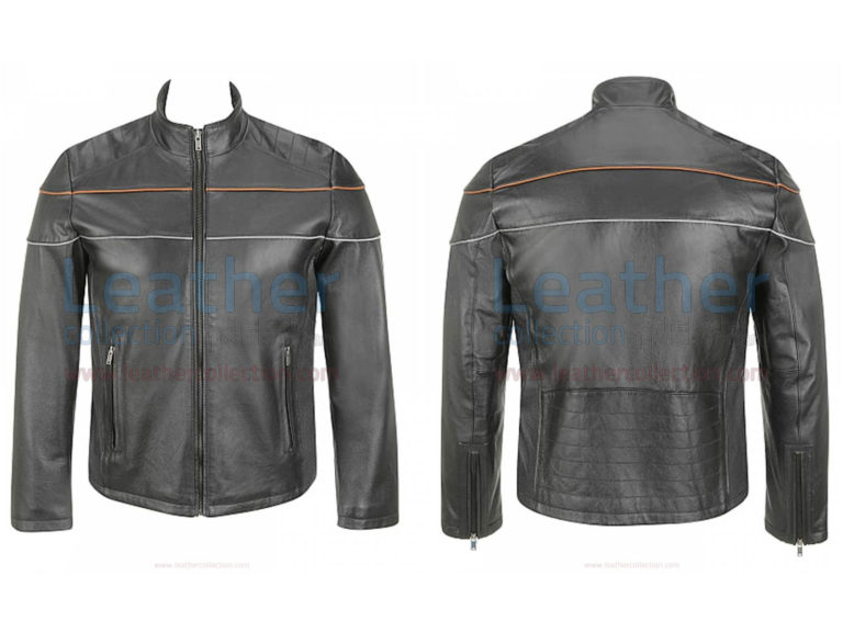 Leather Moto Jacket With Piping On Chest