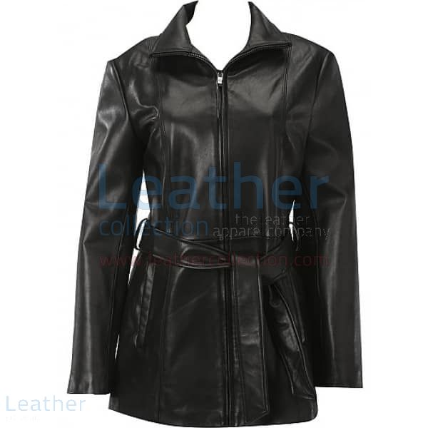 Get Online Belted Front Zipper Leather Fashion Coat for A$303.75 in Au