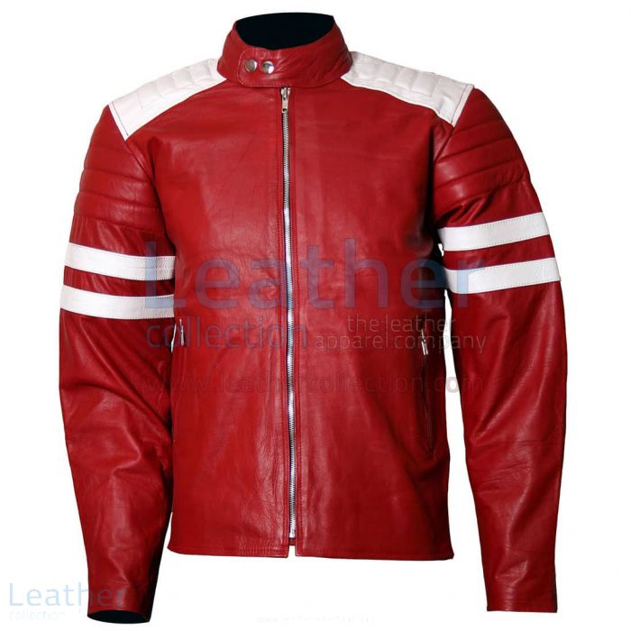 Customize Brad Pitt Fight Club Red Leather Jacket Men for $365.00