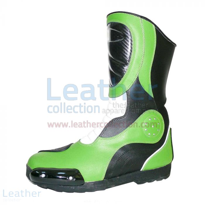 Purchase Now Bravo Green Leather Biker Boots for $199.00