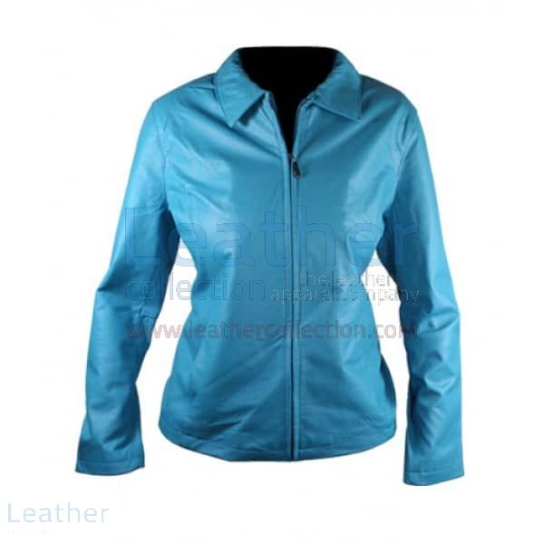 Pick up Online Classic Ladies Blue Leather Jacket for CA$275.10 in Can