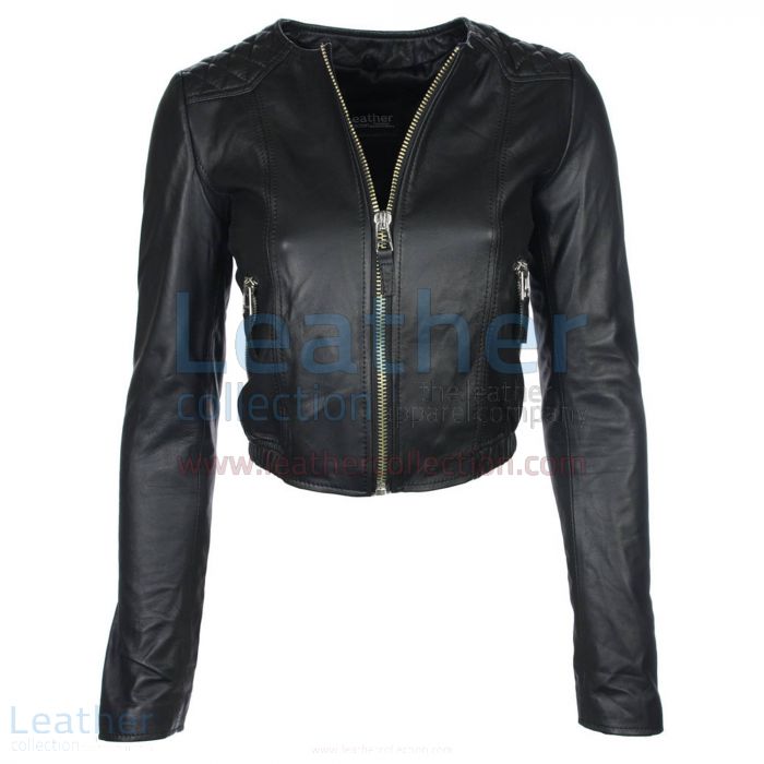 Purchase Ladies Short & Collarless Leather Jacket for $299.00