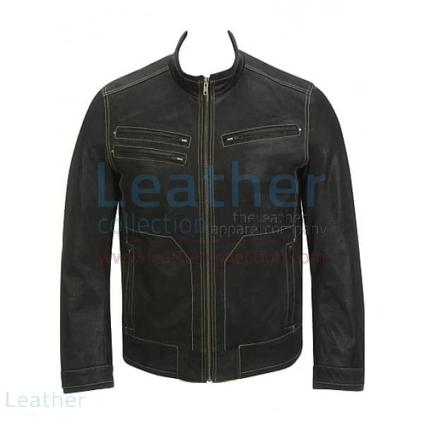 Grab Now Contrast Stitches Black Moto Fashion Leather Jacket for ¥22,
