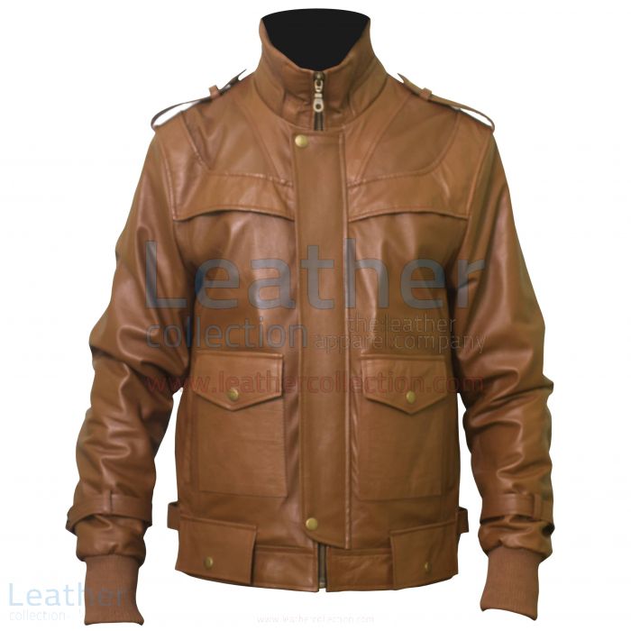 Claim Curious Fashion Brown Leather Biker Jacket Mens for $320.00