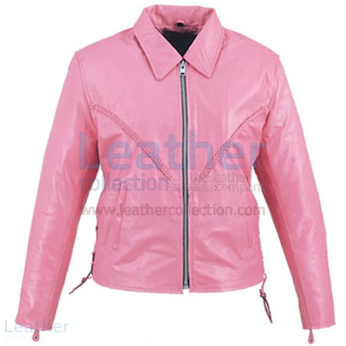 Get Online Leather Braided Pink Ladies Jacket for ¥23,520.00 in Japan
