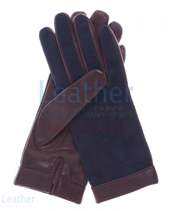 Wildlederhandschuhe | Damen Blau Wildleder und Lammfell Handschuhe