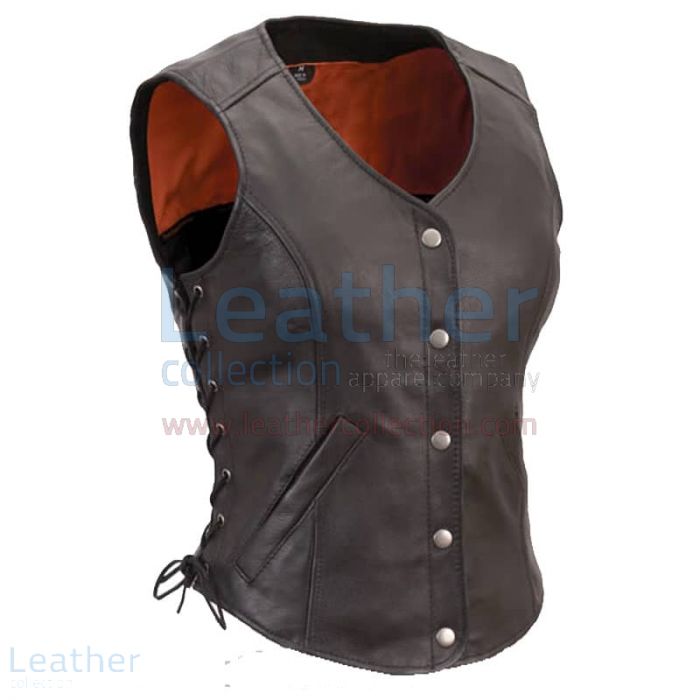 Customize Online Ladies Motorcycle Leather Vest with Side Laces for SE