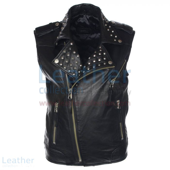 Grab Men Studded Collar Biker Leather Vest for $350.00