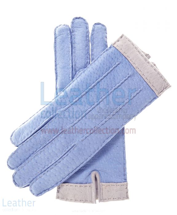 Purchase Sky Blue Lambskin Gloves For Women with Wool Lining for $125.