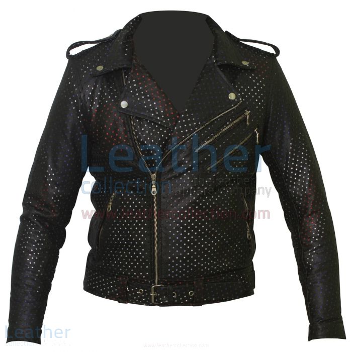 Shop for Union Jack Perforated Fashion Leather Jacket for $400.00