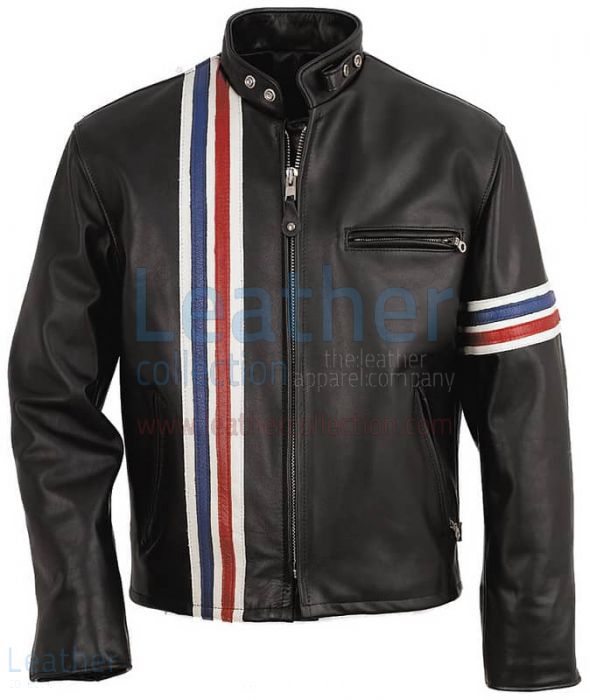 Purchase Now Vertical Strips Biker Fashion Leather Jacket for $280.00