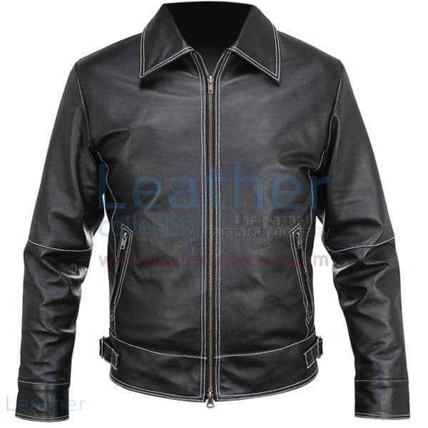 Buy Now White Stitches Matte Leather Jacket For Men for ¥23,520.00 in