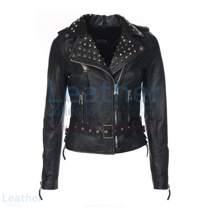 Get Online Womens Studded Collar Biker Leather Jacket for SEK3,344.00