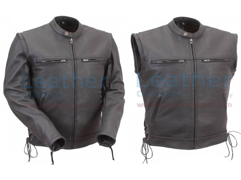 Leather Moto Jacket with Zip-Off Sleeves